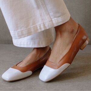 Alohas Two Tone Leather Ballerina Minimalist Flats In White & Orange Size 39 EU